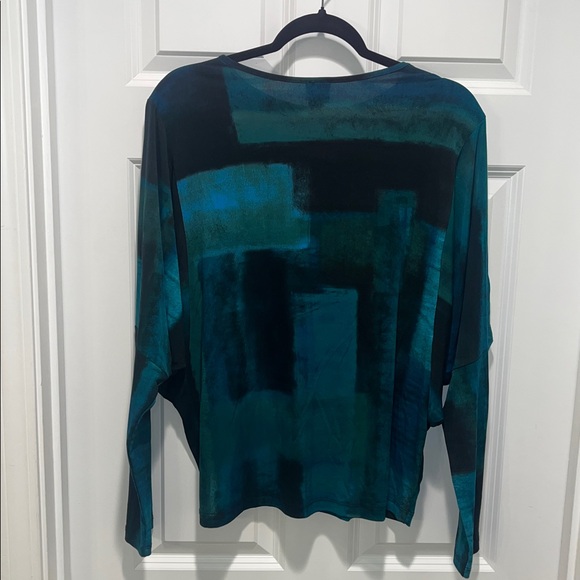 CLARA SUNWOO watercolor dolman sleeve top blue green art deco wearable artsy - Picture 8 of 9